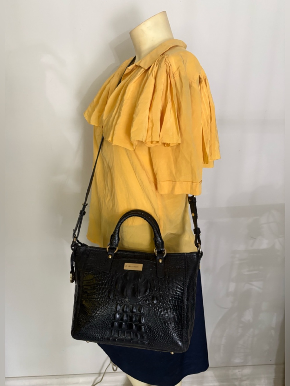 Brahmin Black Crocodile-Embossed Leather Satchel